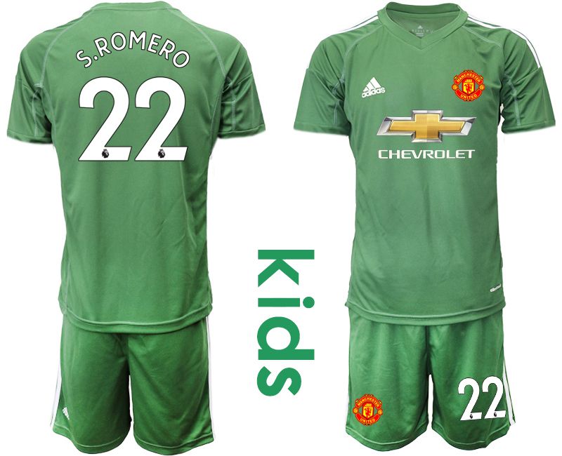 Youth 2020-2021 club Manchester United army green goalkeeper #22 Soccer Jerseys